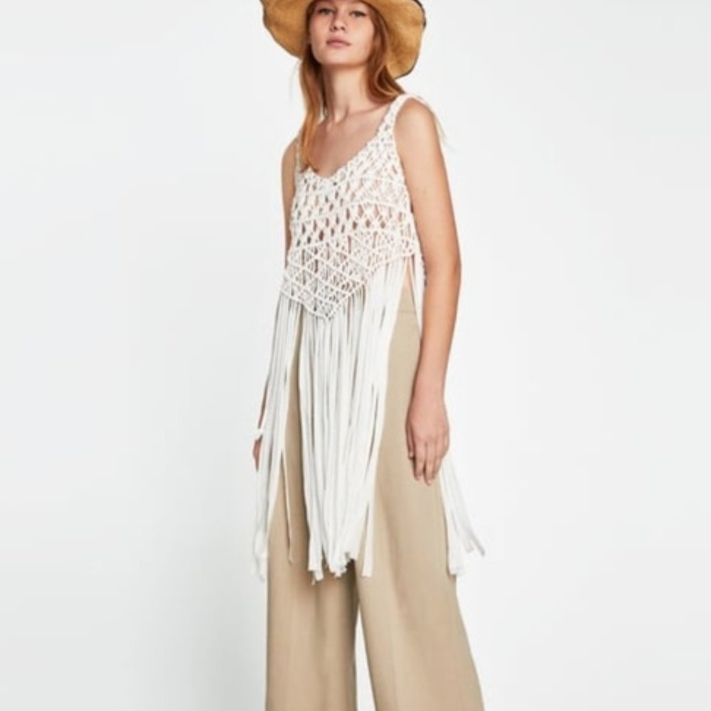 Zara Macrame Fringe Top Swim Cover